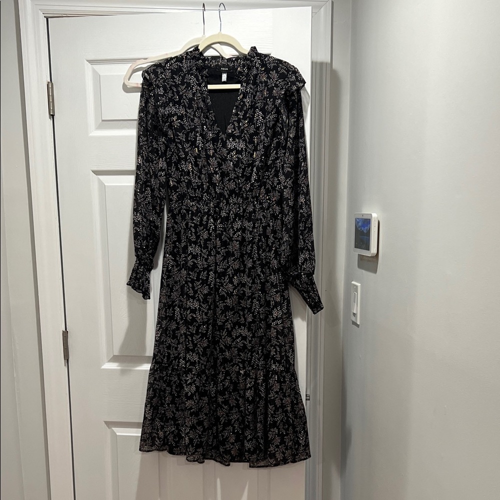 Aqua Black Floral Long Sleeve Dress